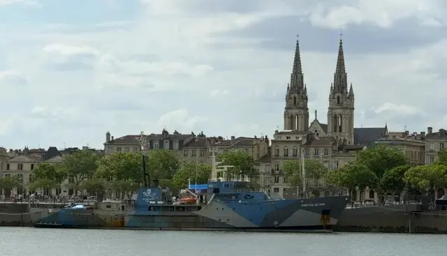 Sea Shepherd vessel moored on the Garonne quays in Bordeaux