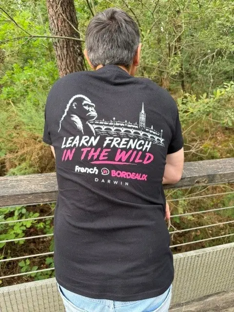 French in Bordeaux Learn French in the Wild T-shirt back design